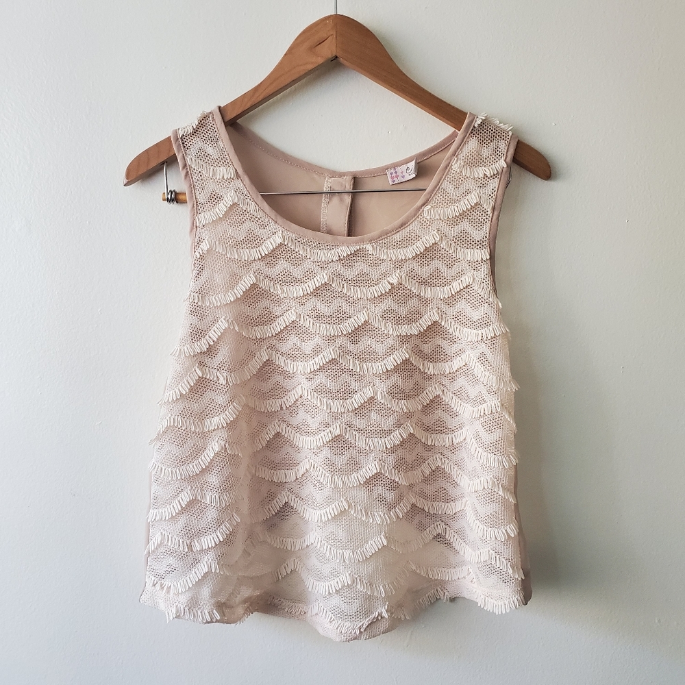 Celine by Champion Scalloped Lace Crop Top